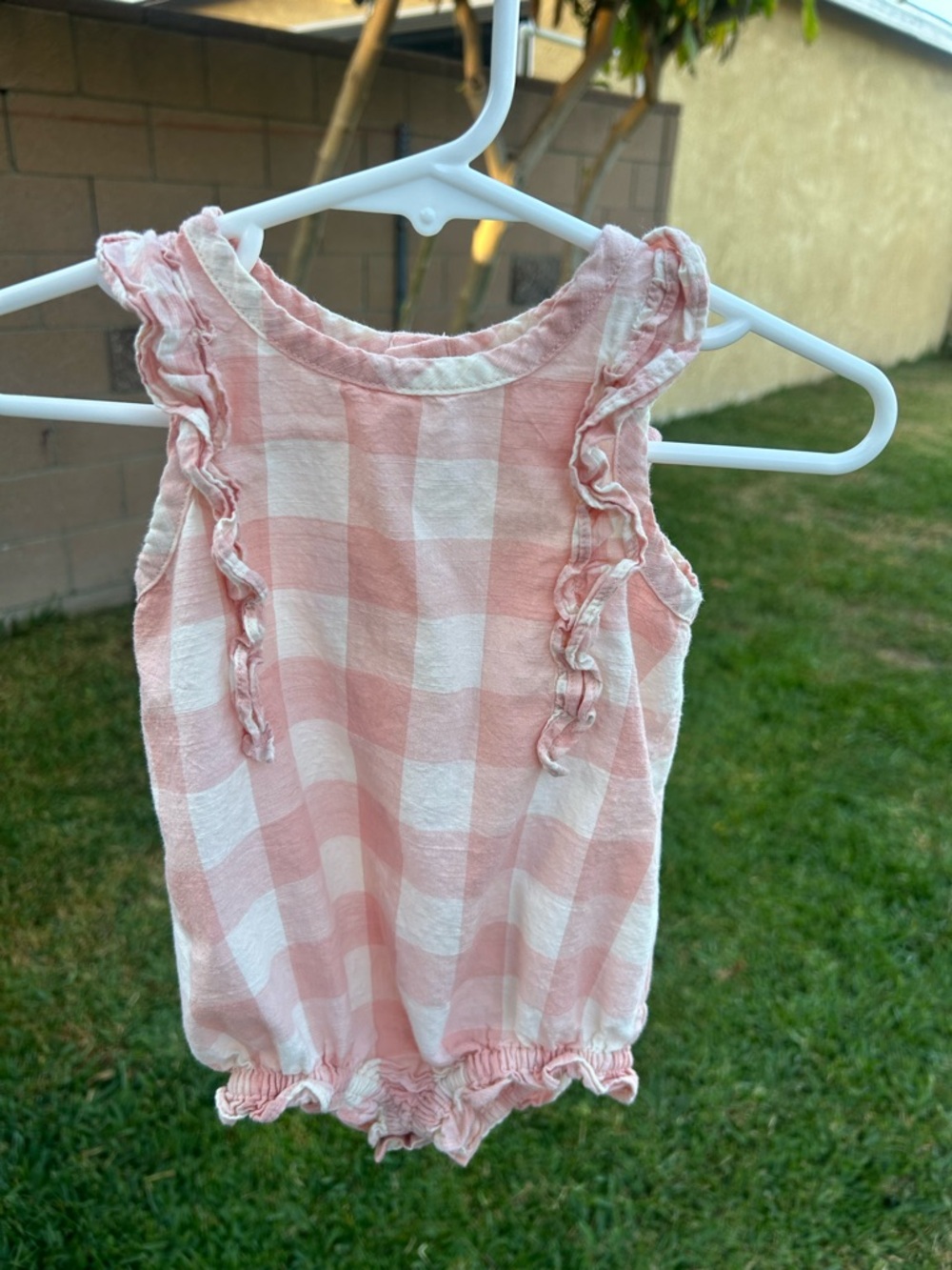 Pink Gingham Ruffle Baby Romper
